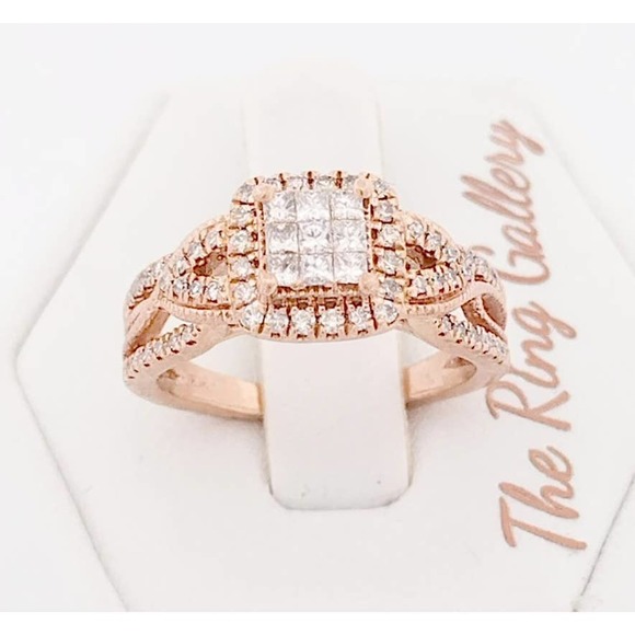 Diamond Engagement Ring Princess & Round 10K Rose Gold - Size 4,5,6,7 - Picture 7 of 12